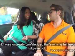 Fat ebony banged in driving school car