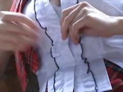 Softcore asian schoolgirl plad skirt stocking and panty