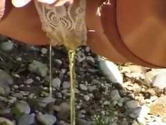 Peeing Thru Lace Panties Outside Wearing Stockings
