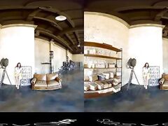 Tattooed busty russian brunette babe teasing in UHD VR video