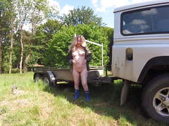 British Farmers Wife flashing outdoors